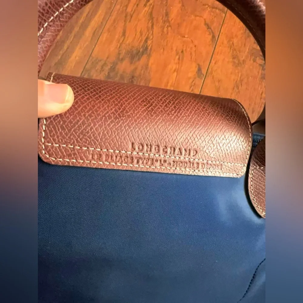 Longchamp Tote Bag extra Large navy Nylon Tote Bag with Brown Leather Handles - Picture 12 of 14